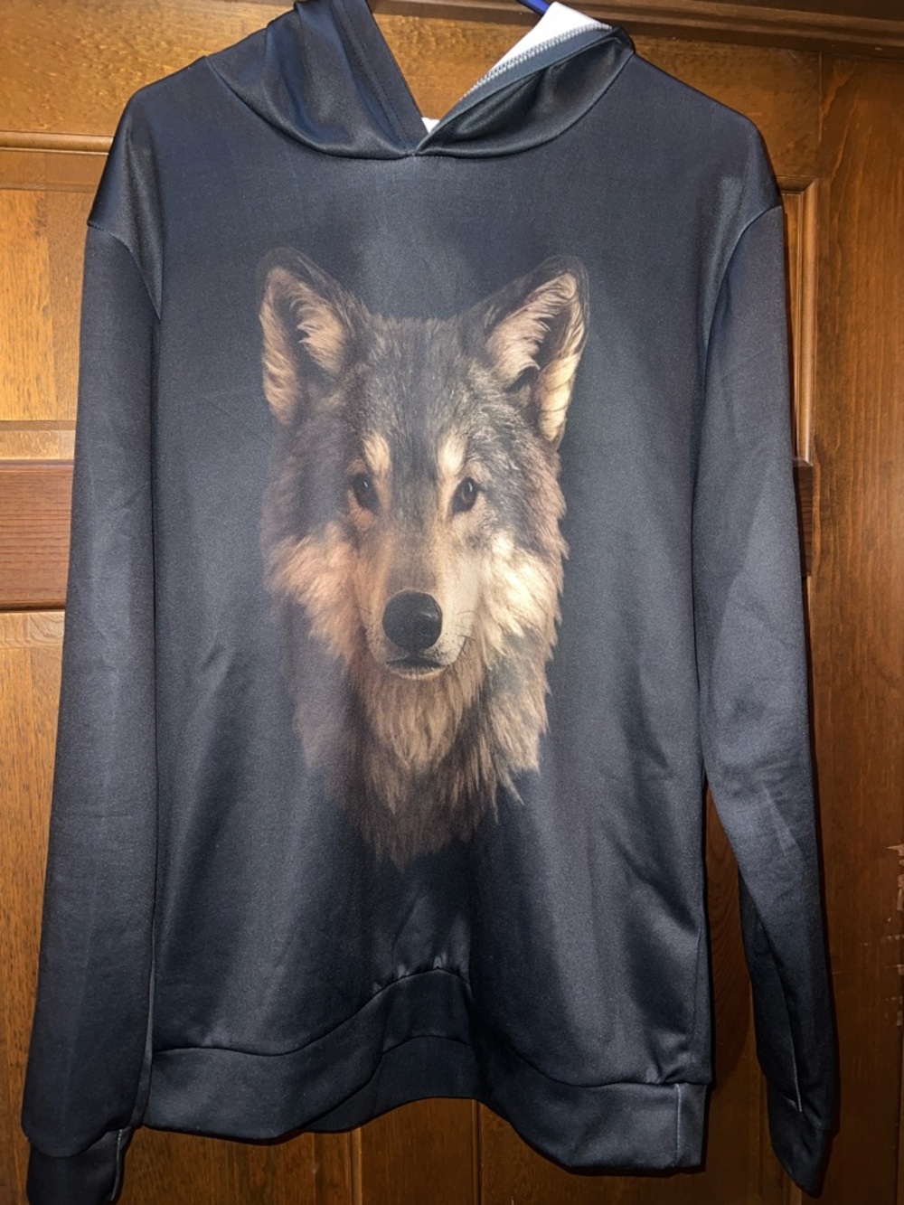 Men's Black Wolf-Print Hoodie Sweater